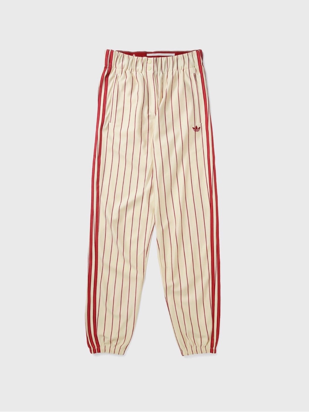 adidas Originals Beige/Red Pinstripe Track Pants size S Drawstring Pockets